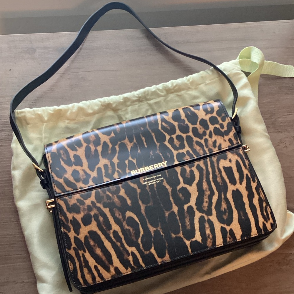 EUC Burberry Grace Large Leopard Print Shoulder Bag